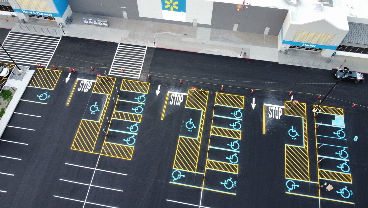 Striped Parking Lot ADA Freshly striped commercial parking lot ADA compliant Michigan
